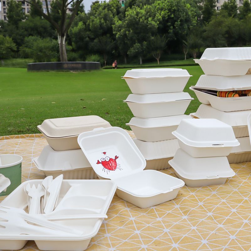 Source Biodegradable Eco Friendly Disposable 5 Inch 6 Inch Bagasse Hamburger  Box Container Paper Pulp Sugarcane Burger Box on m.