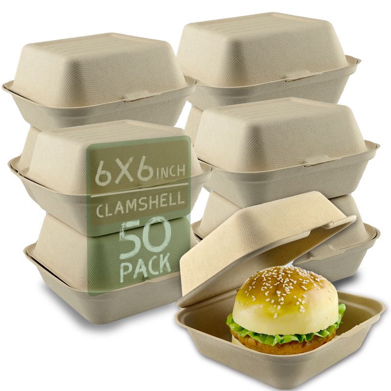 50 Pack Disposable Lunch Box, Clamshell to go Box Containers with Lids for  Carry Out & Take Out Food, 8 x 8 x 3 in.